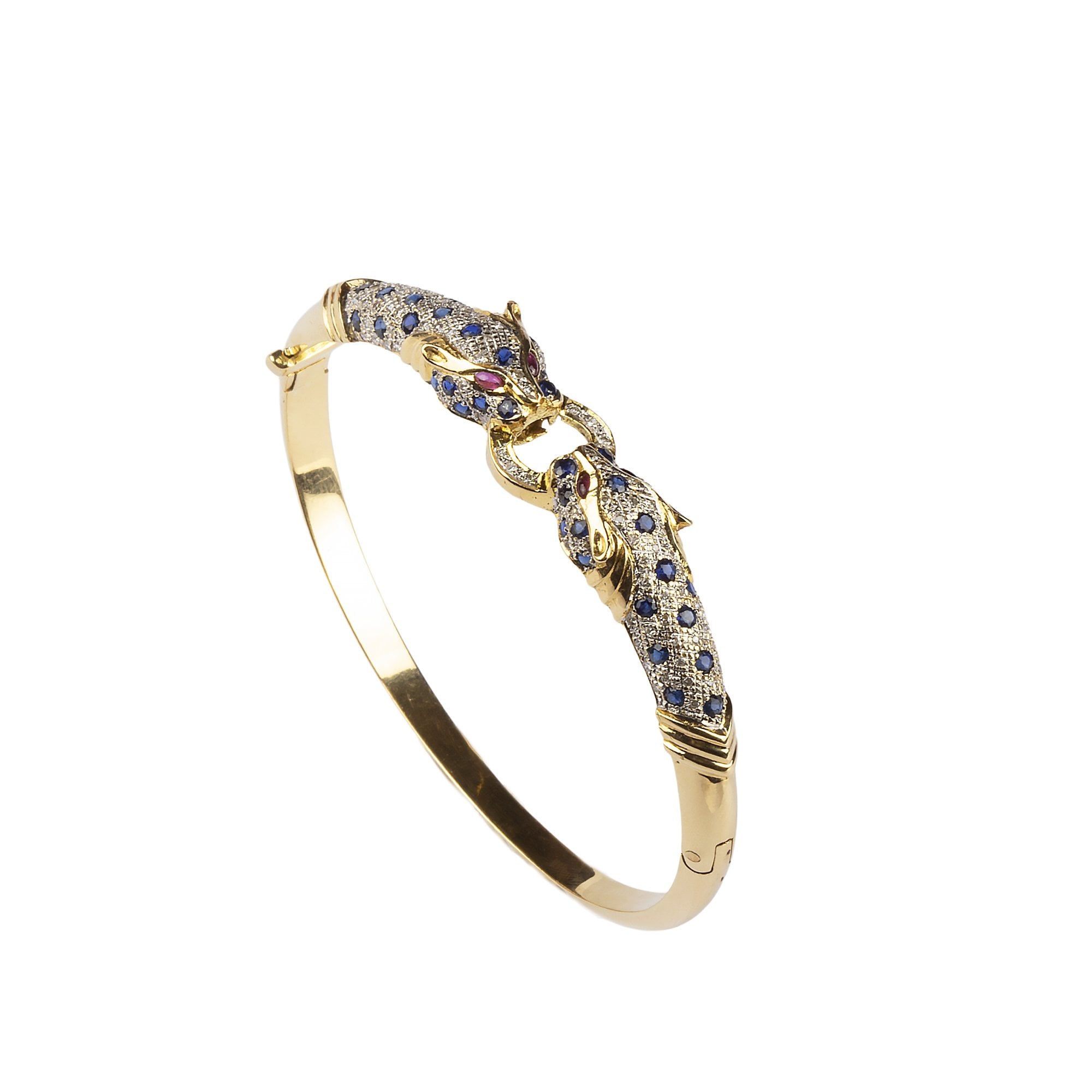 Jaguar Bangle Set With Sapphire, Ruby and Natural Diamond in 18ct Yellow Gold