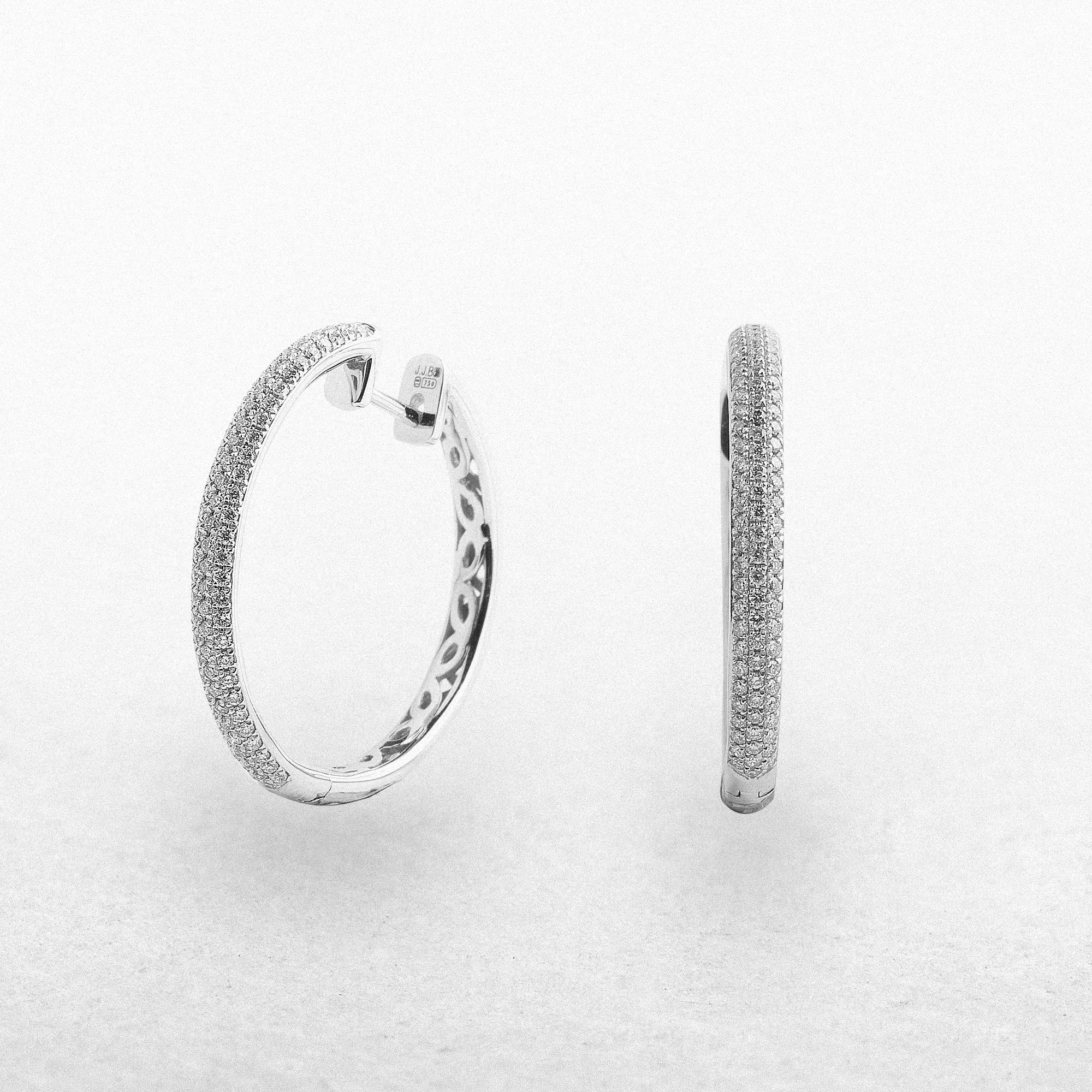 Ladies 3 Row Natural Diamond Set Diamond Hoop Earrings in 18ct White Gold