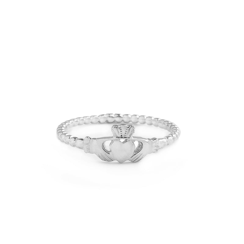 Ladies Beaded Style Claddagh Ring In 10ct White Gold