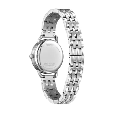 Ladies Citizen Classic Eco-Drive Coin Edge White Dial Roman Numerials on Stainless Steel Bracelet