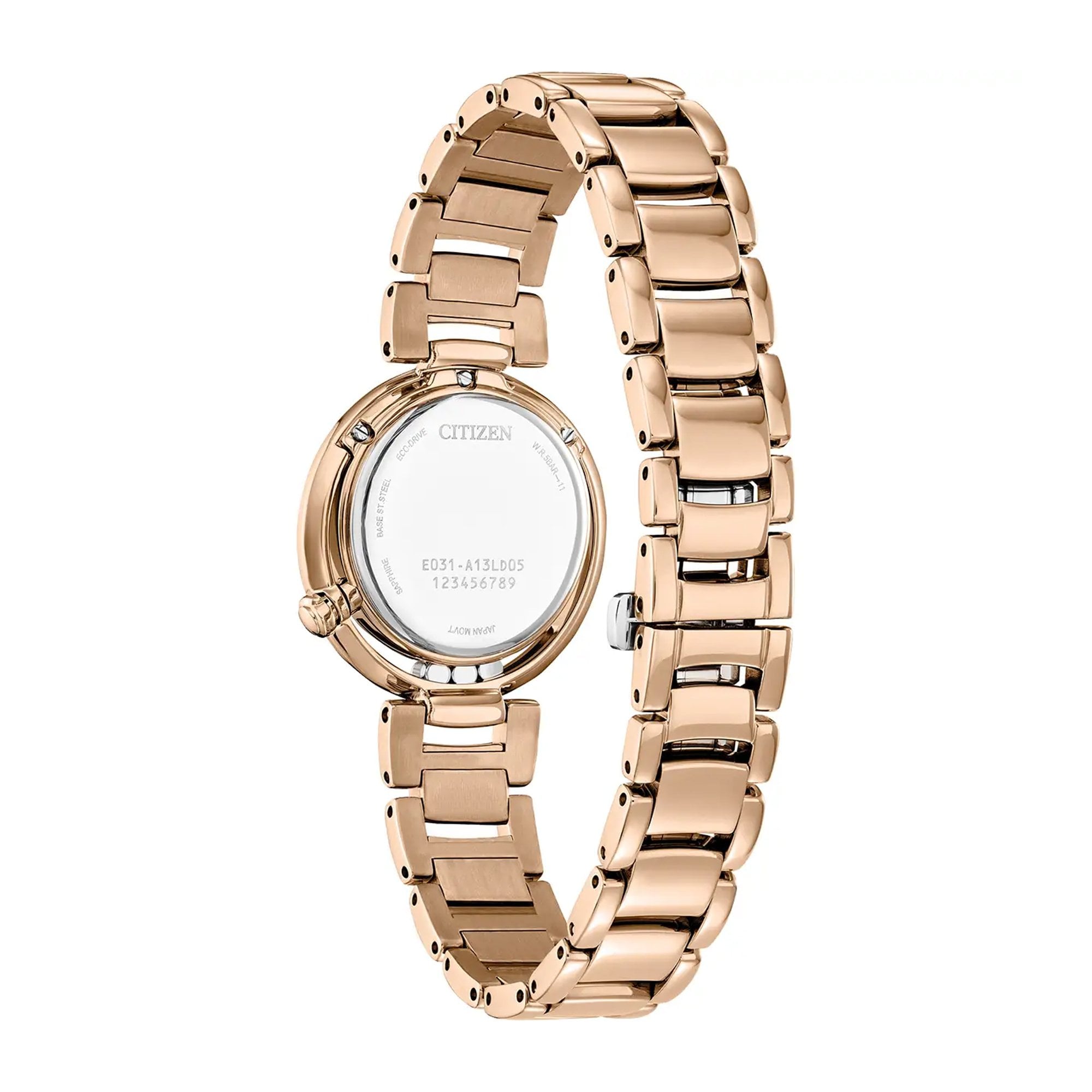 Ladies Citizen Eco-Drive Arcly Rose Gold Green Mother of Pearl Flower Dial & Diamond