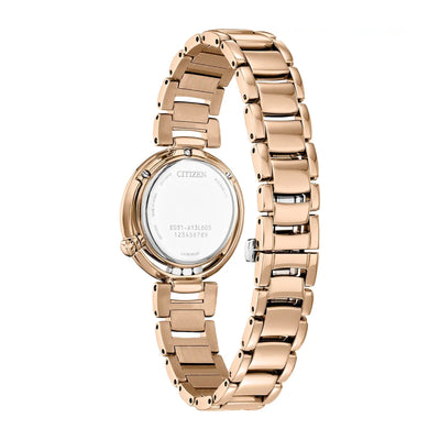 Ladies Citizen Eco-Drive Arcly Rose Gold Green Mother of Pearl Flower Dial & Diamond