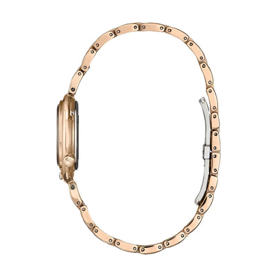 Ladies Citizen Eco-Drive Arcly Rose Gold Green Mother of Pearl Flower Dial & Diamond