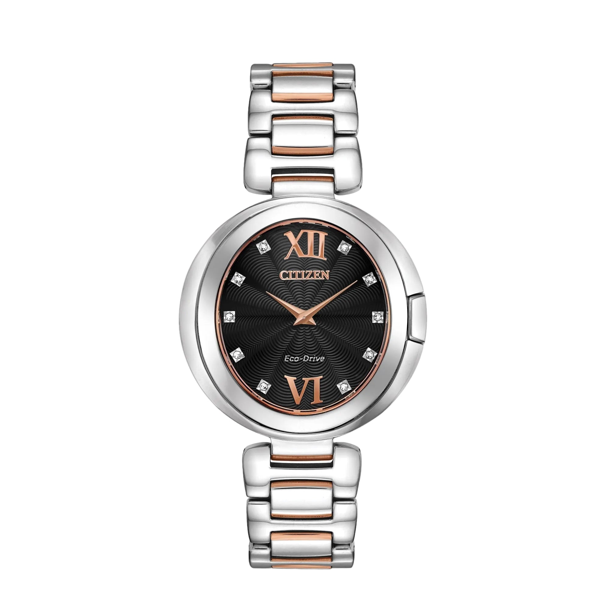 Ladies Citizen Eco-Drive Capella Oval Black Dial With Diamond Hour Markers
