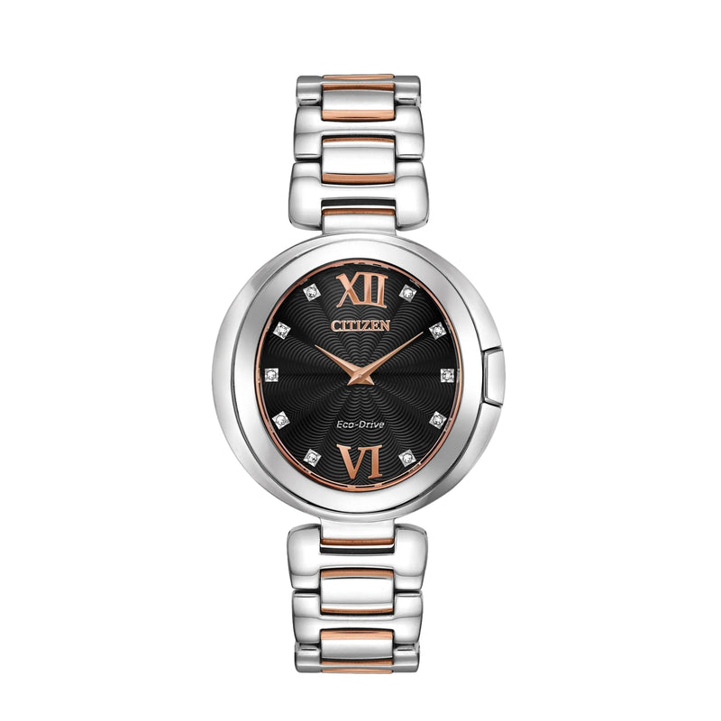 Ladies Citizen Eco-Drive Capella Oval Black Dial With Diamond Hour Markers