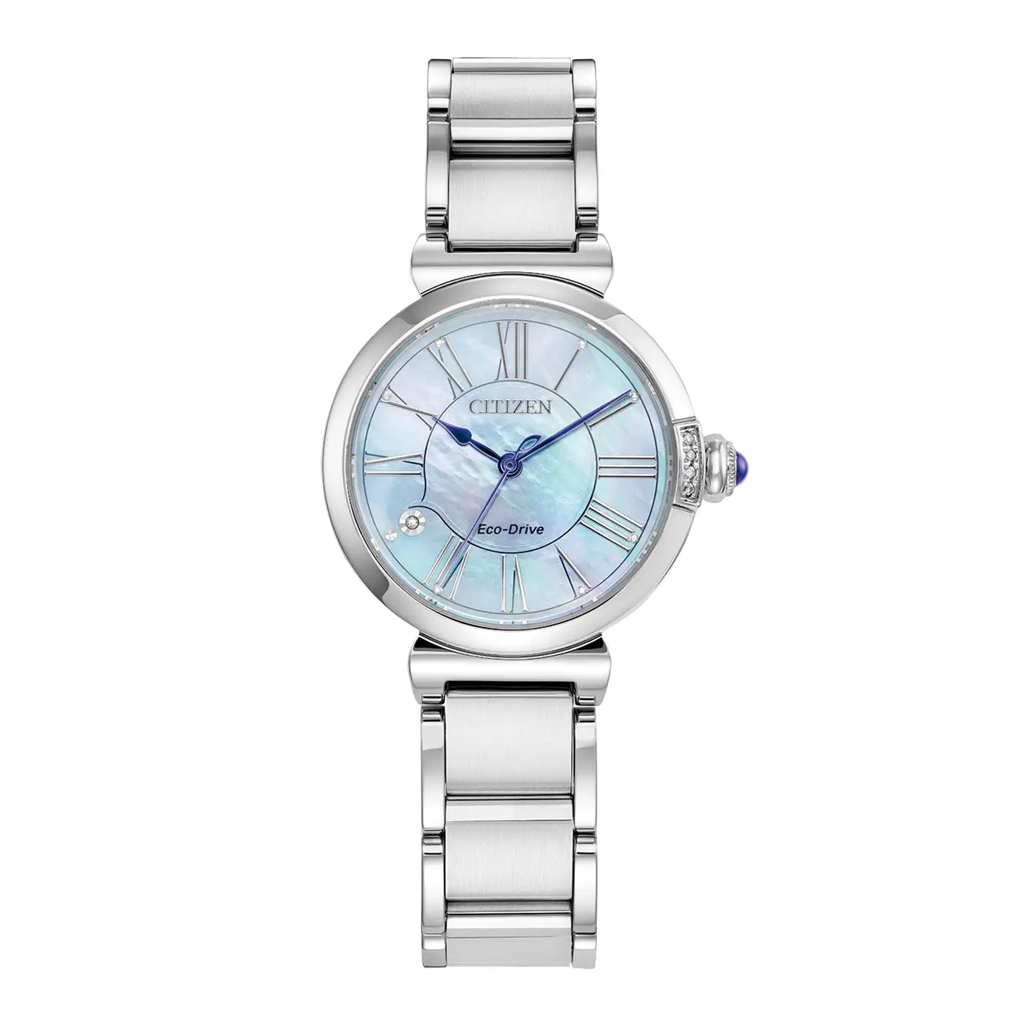 Ladies Citizen Eco-Drive Mae Diamond Mother Of Pearl Blue Dial on Stainless Steel Bracelet