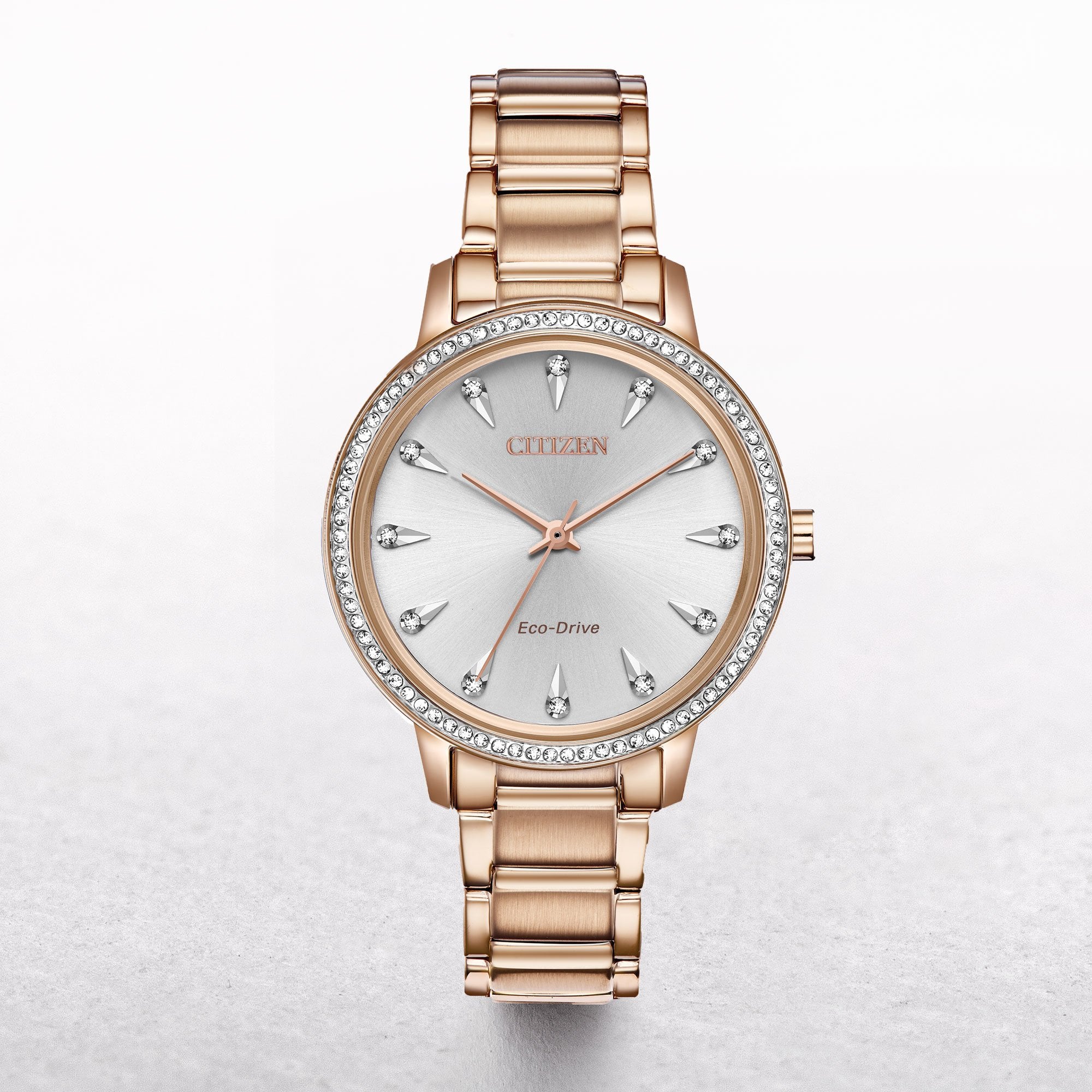 Ladies Citizen Eco-Drive Rose Gold-Tone Swarovski Crystal Bezel & Hour Markers