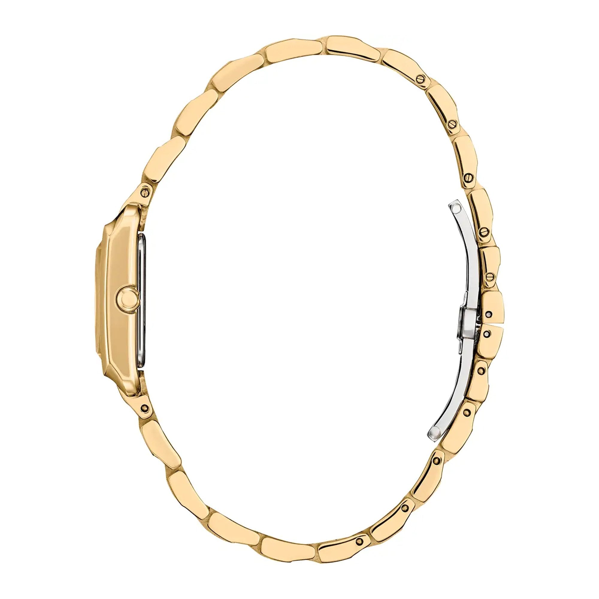 Ladies Citizen Eco-Drive Square Mother Of Pearl with Blue Hand Dial Gold Plated Bracelet