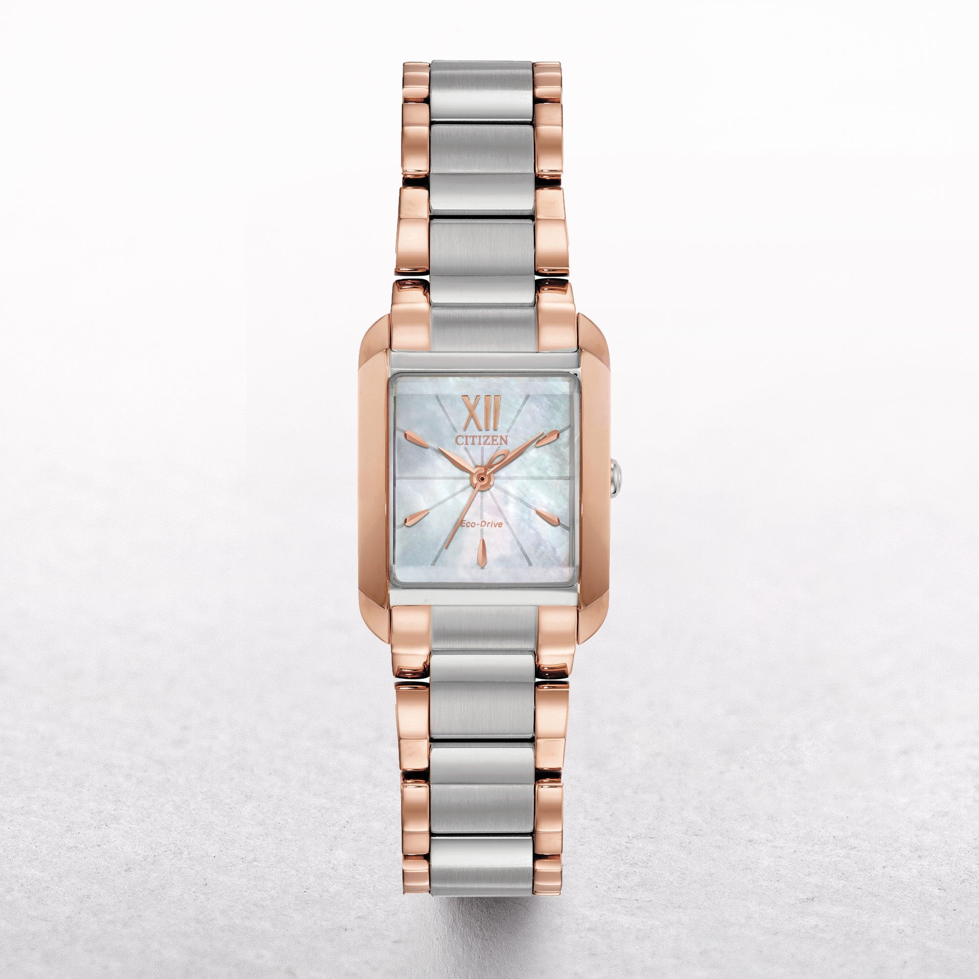 Ladies Citizen Eco-Drive Two Tone Watch with Square Mother of Pearl Dial