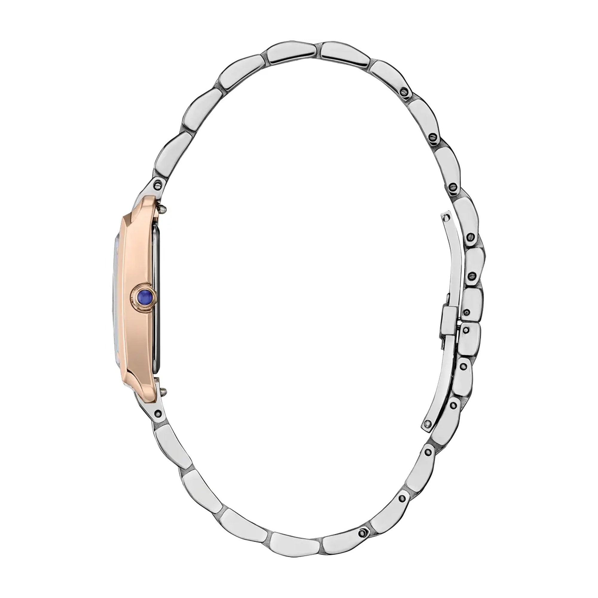 Ladies Citizen Two Tone Eco-Drive Rectangle Pink Mother Of Pearl on Stainless Steel Bracelet