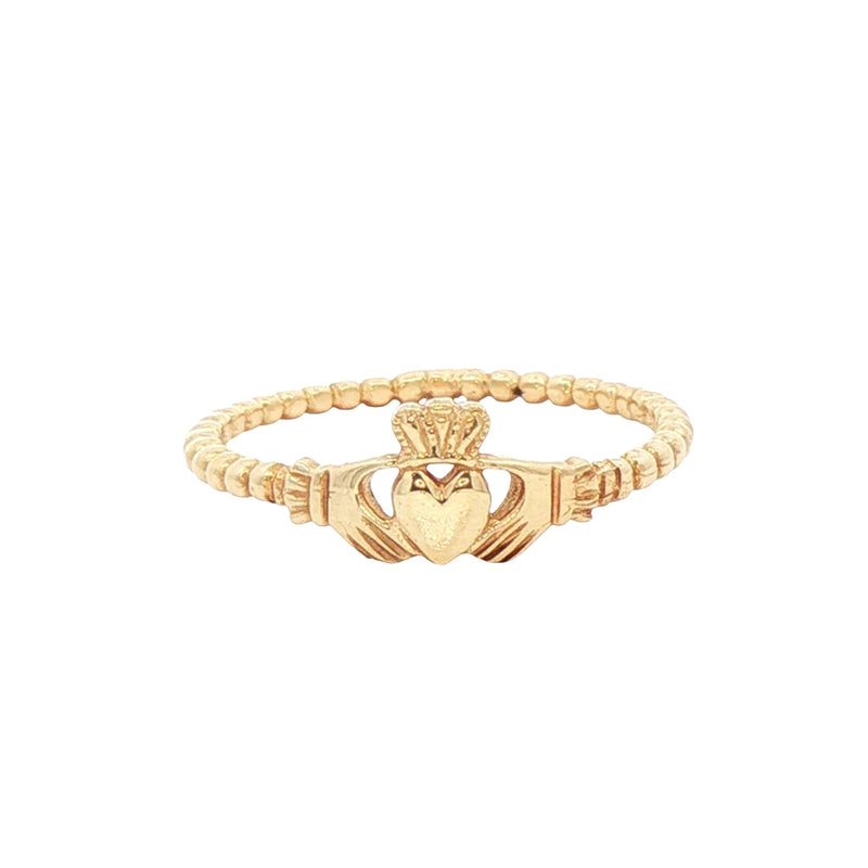 Ladies Claddagh Ring with Beaded Band in 10ct Yellow Gold