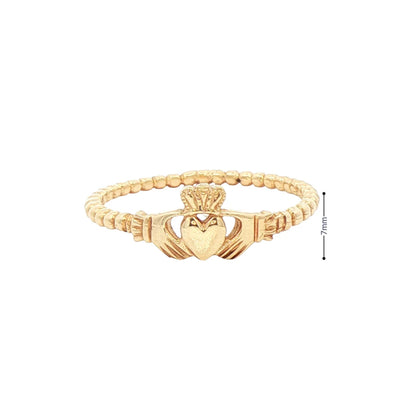 Ladies Claddagh Ring with Beaded Band in 10ct Yellow Gold