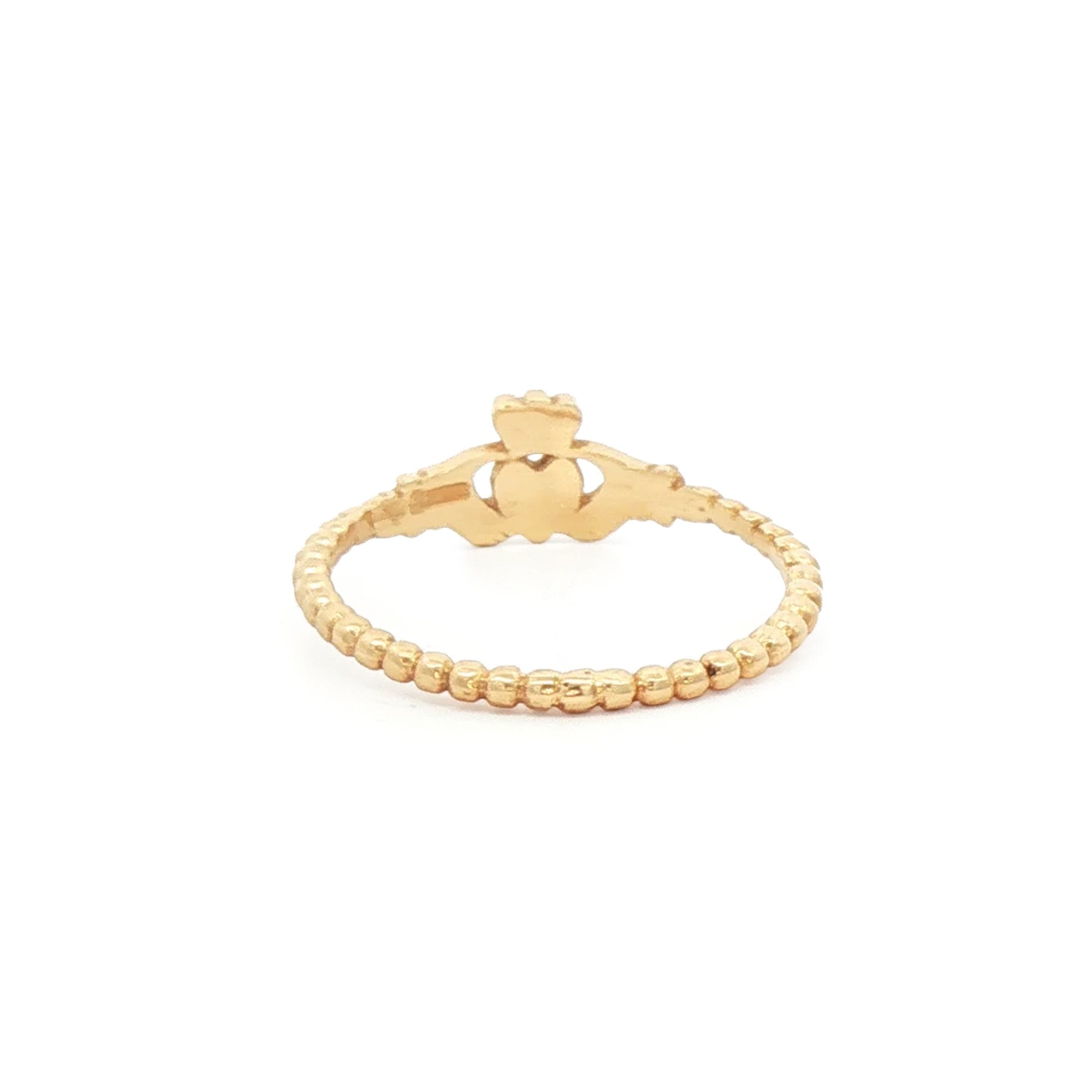 Ladies Claddagh Ring with Beaded Band in 10ct Yellow Gold