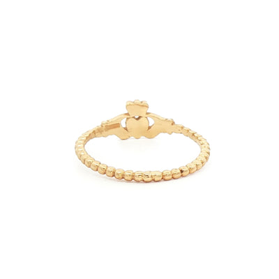 Ladies Claddagh Ring with Beaded Band in 10ct Yellow Gold