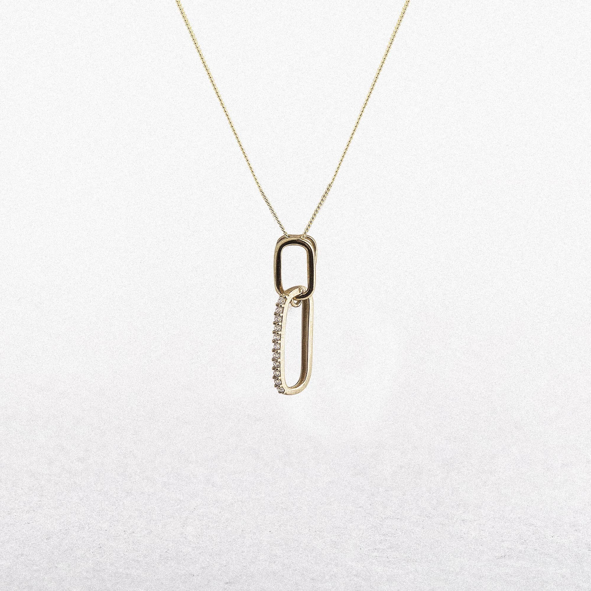 Ladies Delicate Double Oval Open Cubic Zirconia Pendant in 9ct Yellow Gold