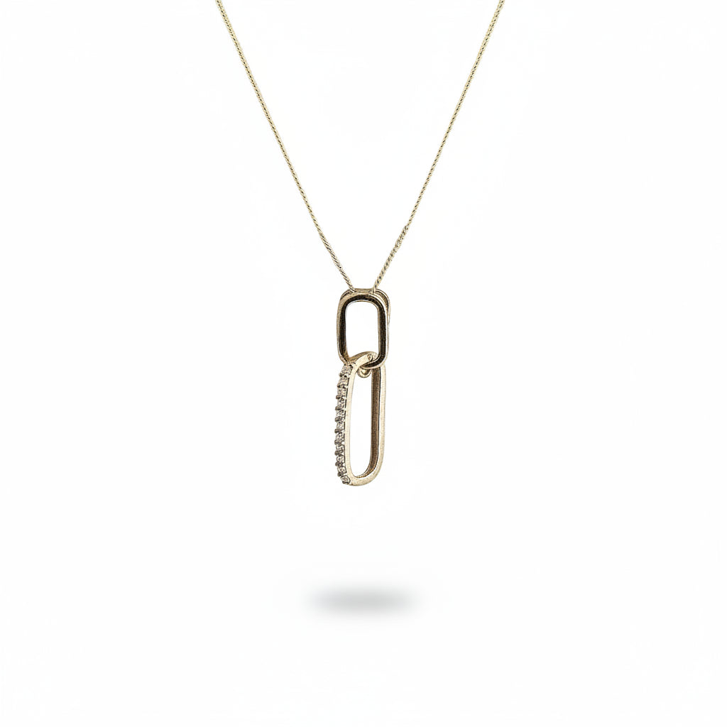 Ladies Delicate Double Oval Open Cubic Zirconia Pendant in 9ct Yellow Gold