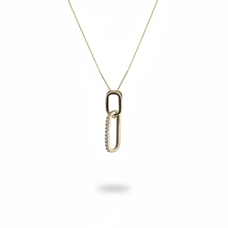 Ladies Delicate Double Oval Open Cubic Zirconia Pendant in 9ct Yellow Gold