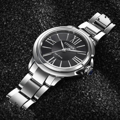 Ladies Eco-Drive Citizen L Ceci Stainless Steel Bracelet Black Dial