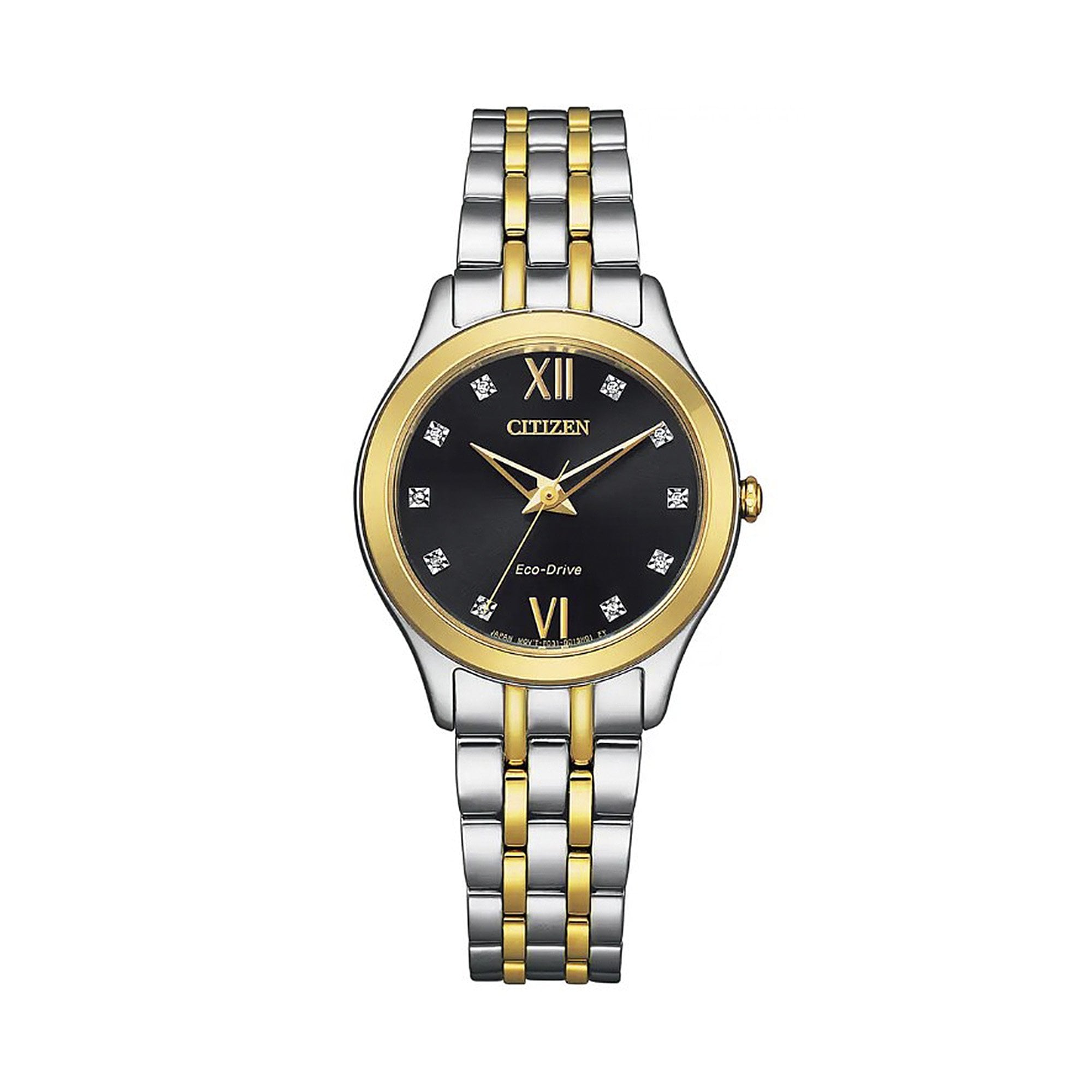Ladies Eco-Drive Silhouette Diamond Two Tone Black Dial