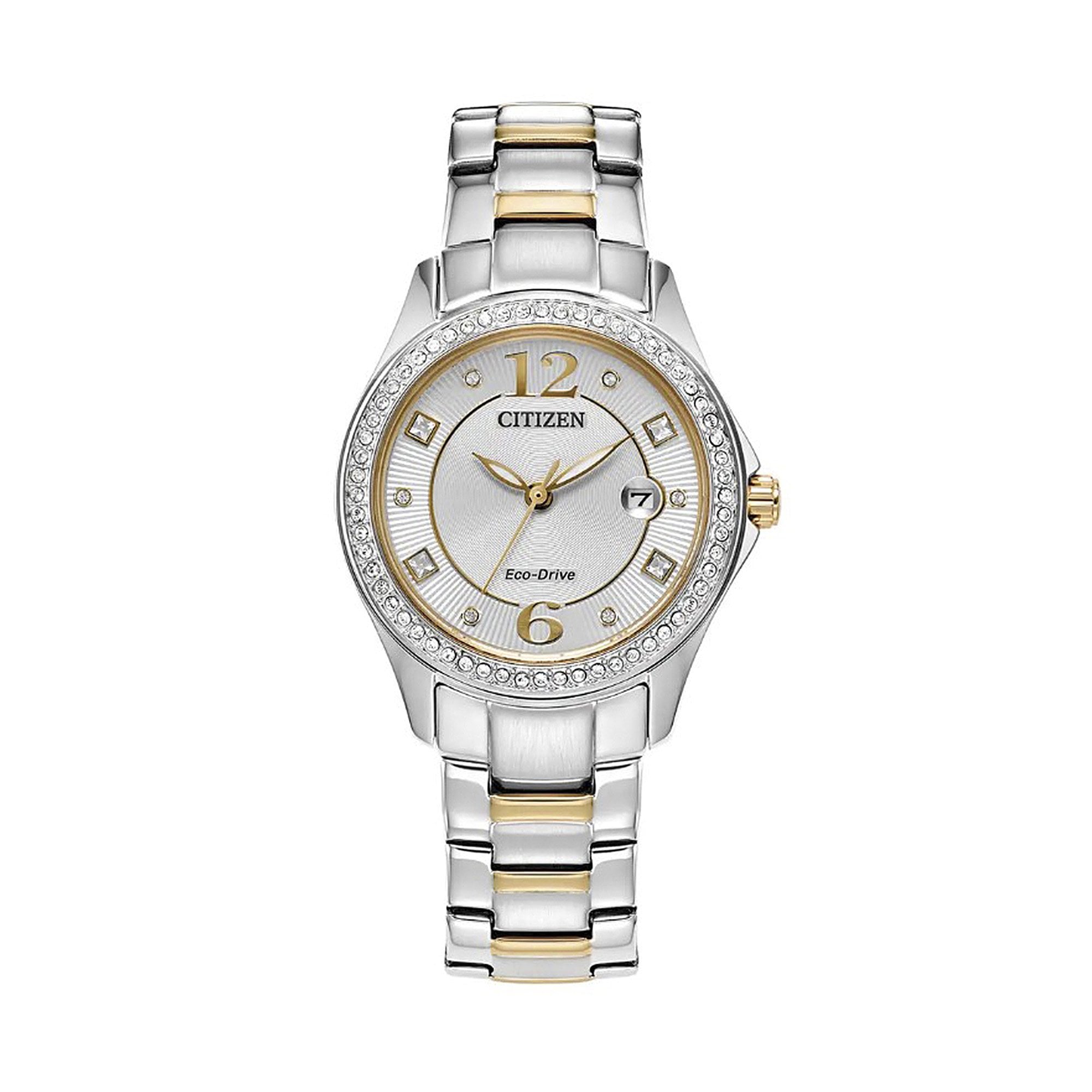 Ladies Eco-Drive Two Tone Silhouette Crystal Stainless Steel Watch