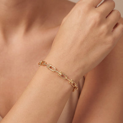 Ladies Industrial Link Bracelet in 9ct Yellow Gold