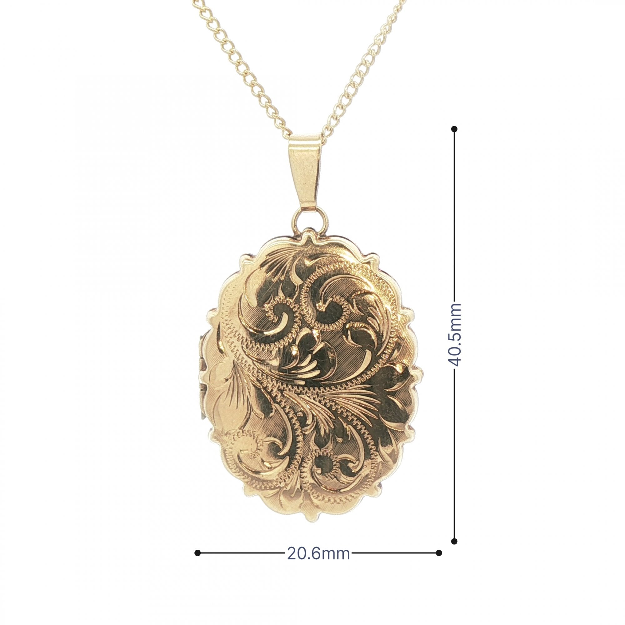 Ladies Large Oval Ornate Motif Serrated Edge Locket in 9ct Yellow Gold