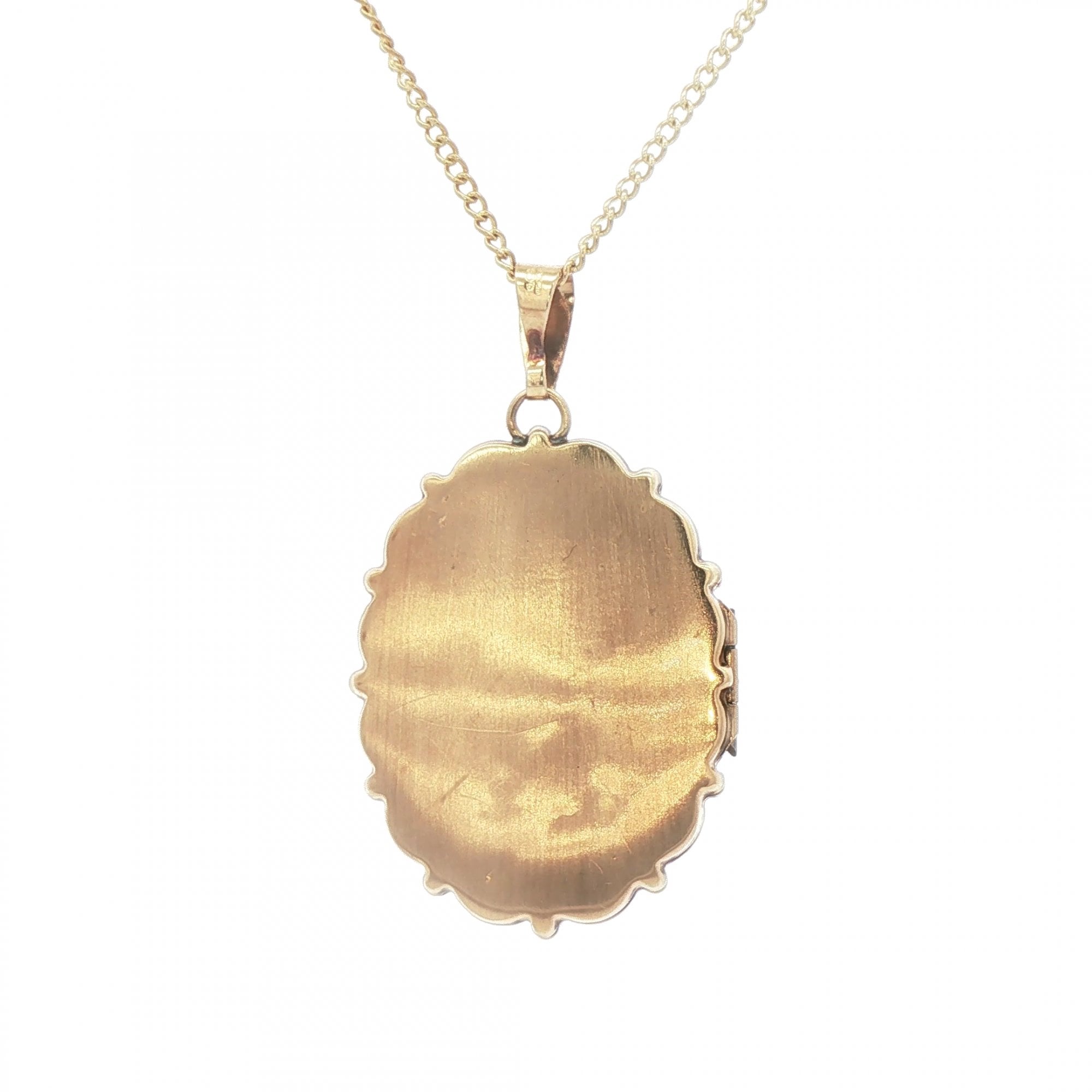 Ladies Large Oval Ornate Motif Serrated Edge Locket in 9ct Yellow Gold