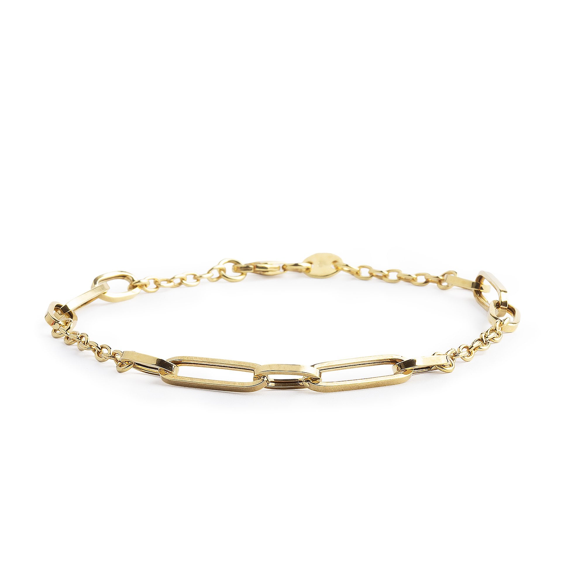Ladies Long Open Link Station & Chain Bracelet Weighting Total 1.7G In 9ct Yellow Gold