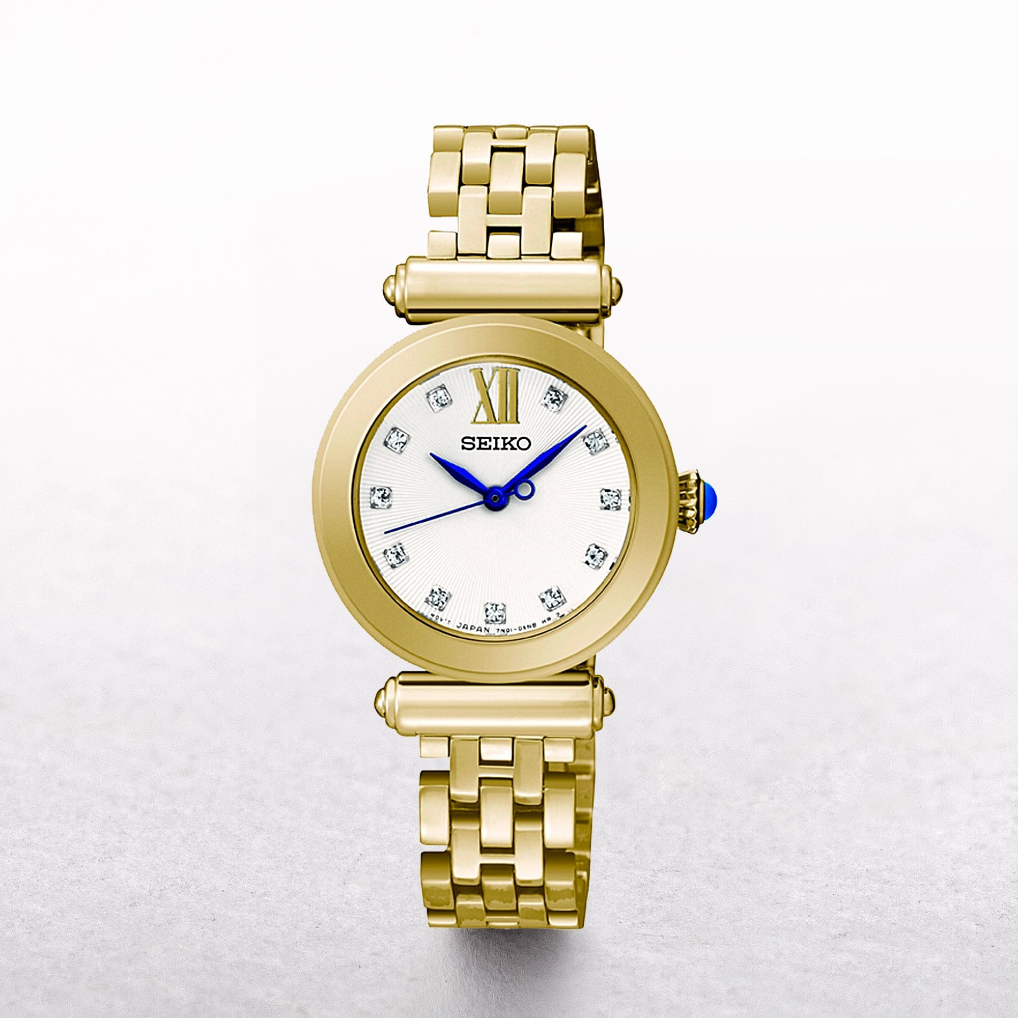 Ladies Seiko Gold Plated With Mother Of Pearl & Crystal Dial