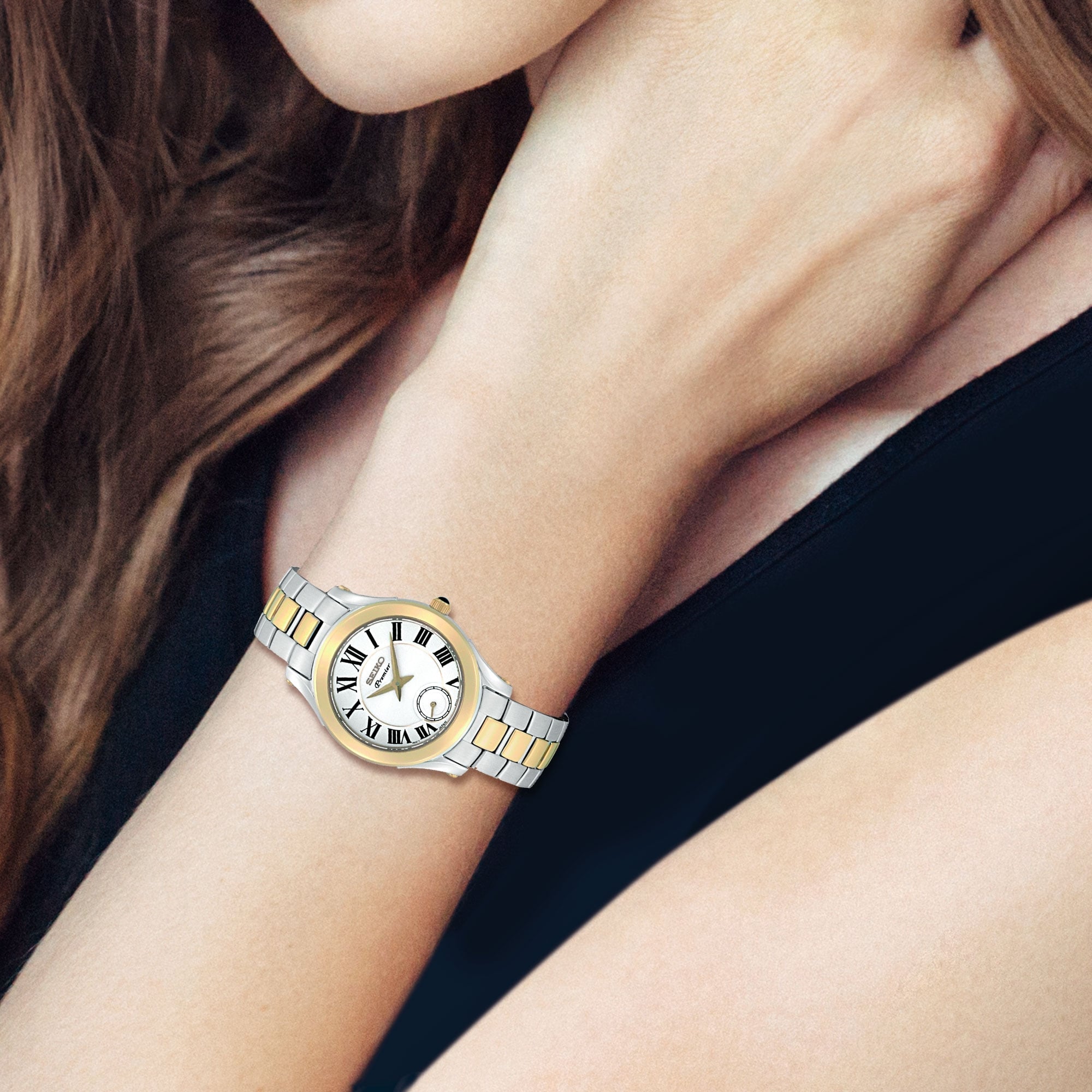 Ladies Seiko Premier Two Tone Roman Numeral White Dial