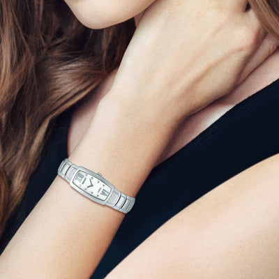 Ladies Seiko Rectangular Mother Of Pearl Dial Stainless Steel Bracelet