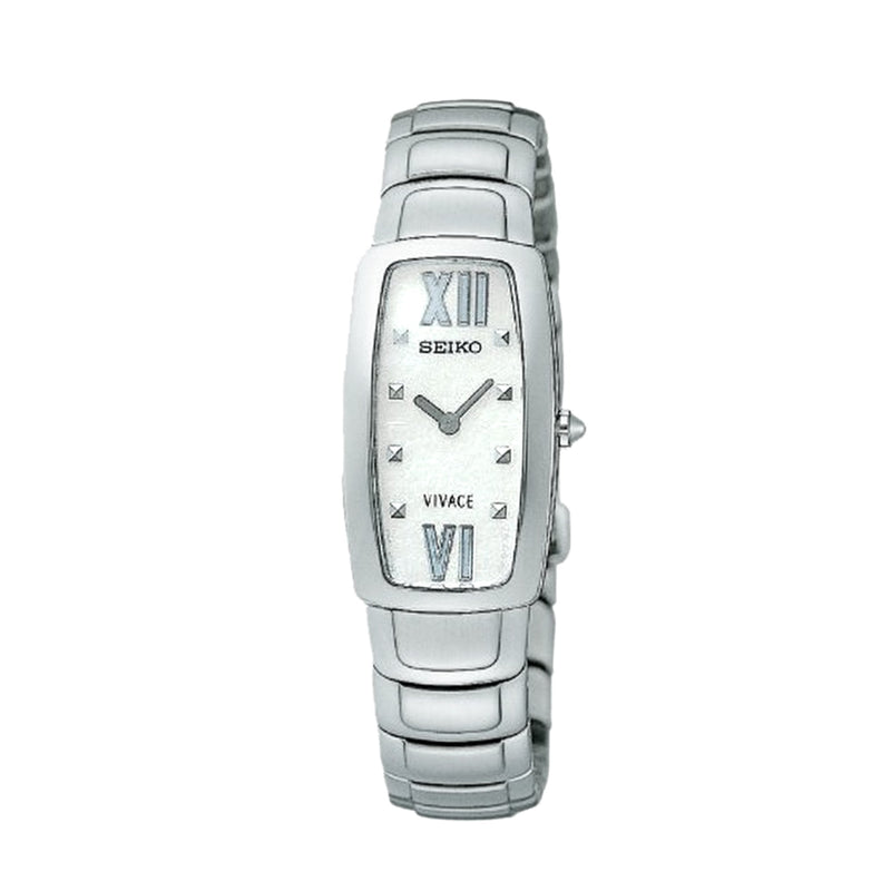 Ladies Seiko Rectangular Mother Of Pearl Dial Stainless Steel Bracelet