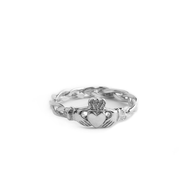 Ladies Triple Weave Claddagh Ring In 10ct White Gold