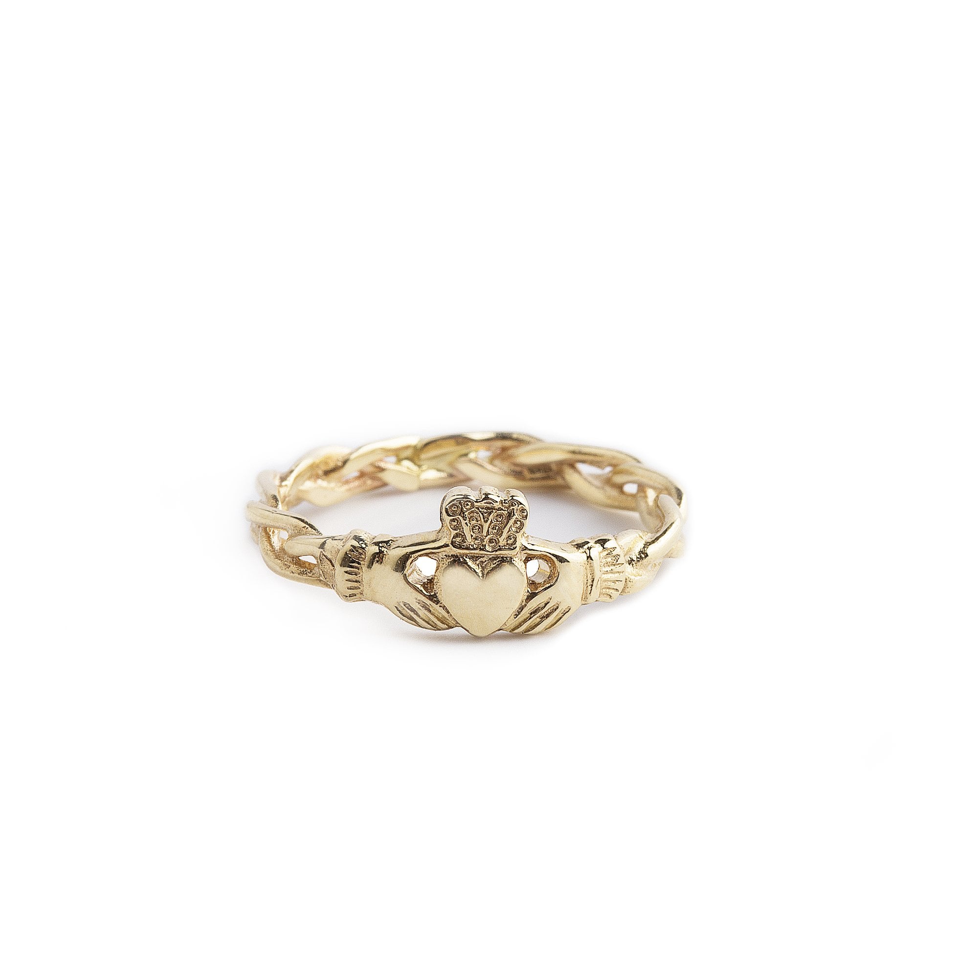Ladies Triple Weave Claddagh Ring in 10ct Yellow Gold
