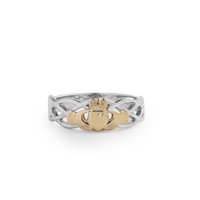 Ladies Two Tone Celtic Claddagh Ring In 10ct Gold