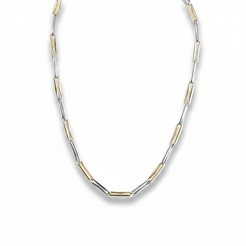 Ladies Two Tone Long Pinched Oval Link 18" Chain in 9ct Yellow & White Gold