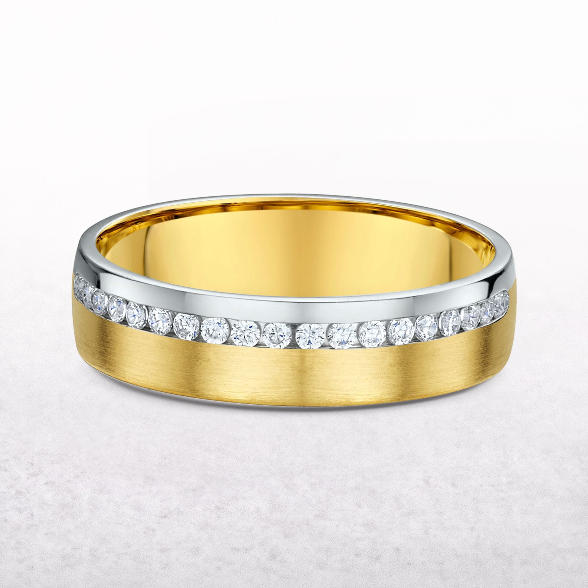 Ladies Two Tone Satin & Matt Finish Channel Set Natural Diamond Wedding Band In 18ct Yellow Gold