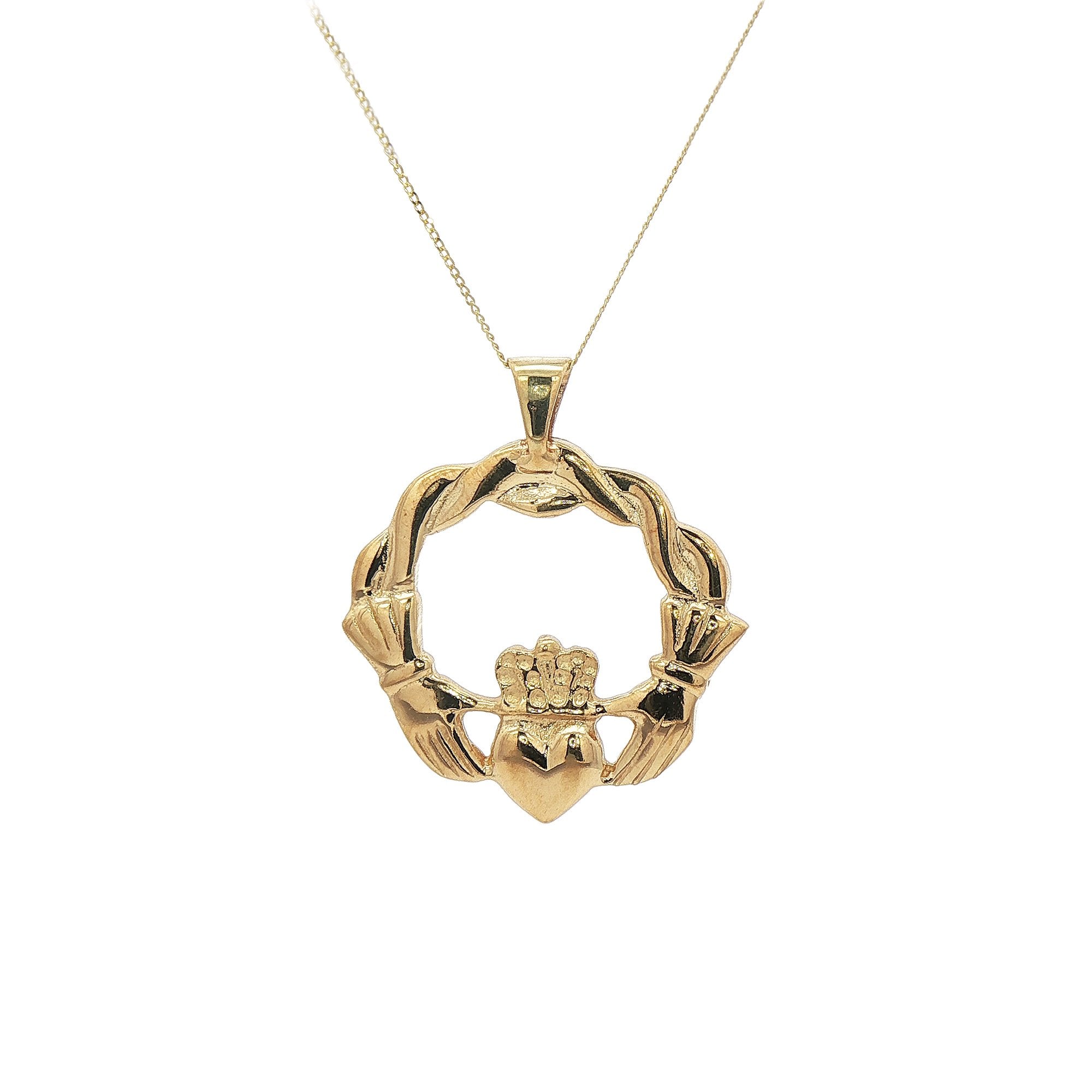 Large Claddagh with Twist Pendant on Chain Weighing 5.4g in 10ct Yellow Gold