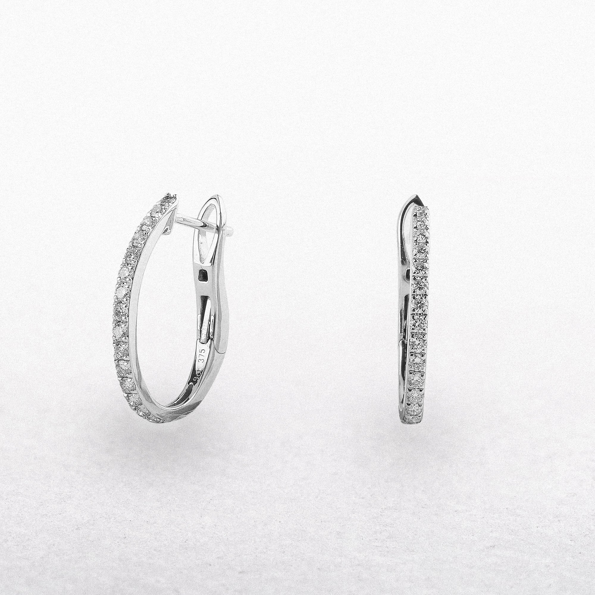 Large Hoop Earrings with Natural Diamonds in 9ct White Gold