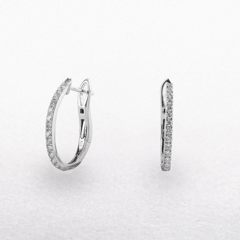 Large Hoop Earrings with Natural Diamonds in 9ct White Gold