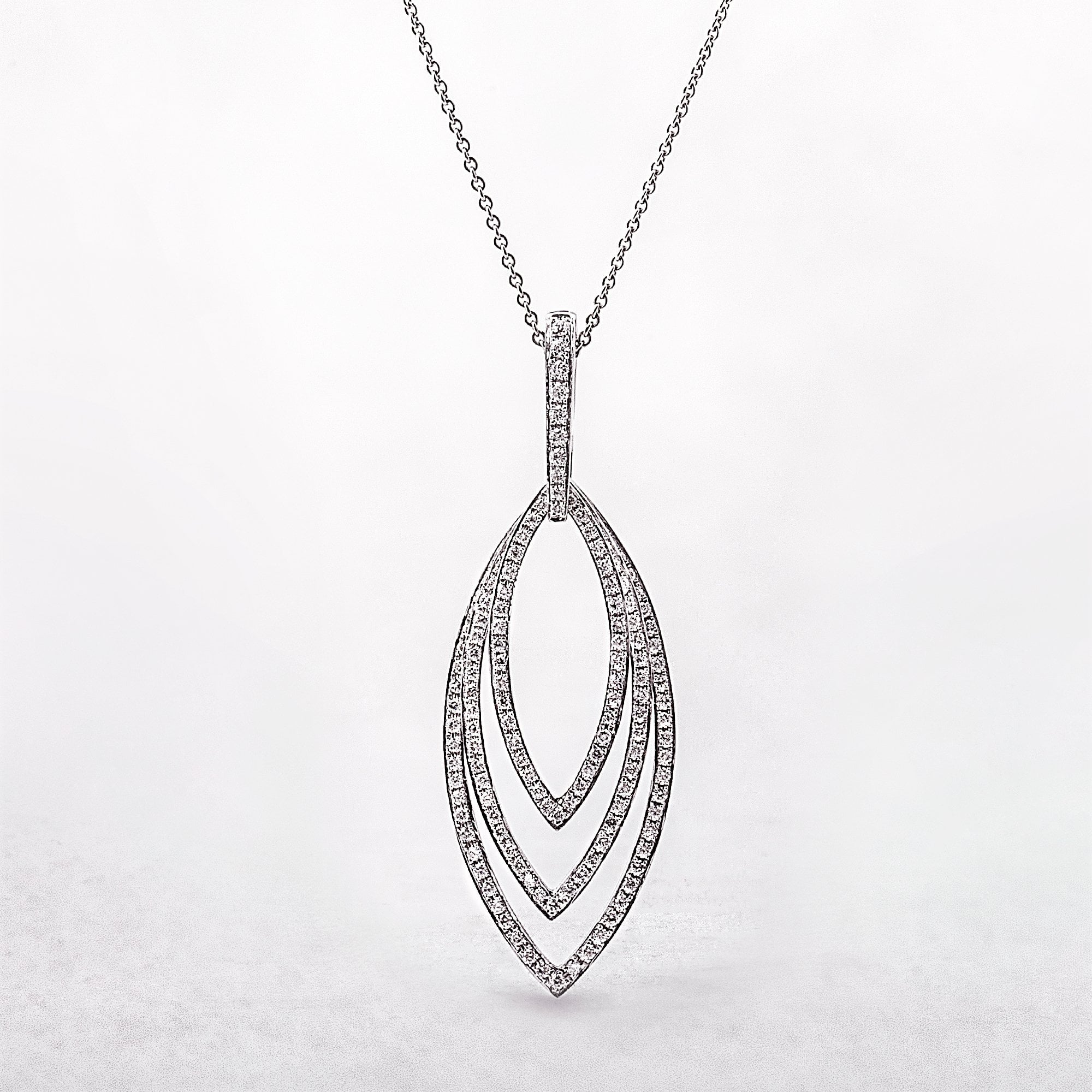 Large Triple Leaf 0.93ct Natural Diamond  Drop Pendant
