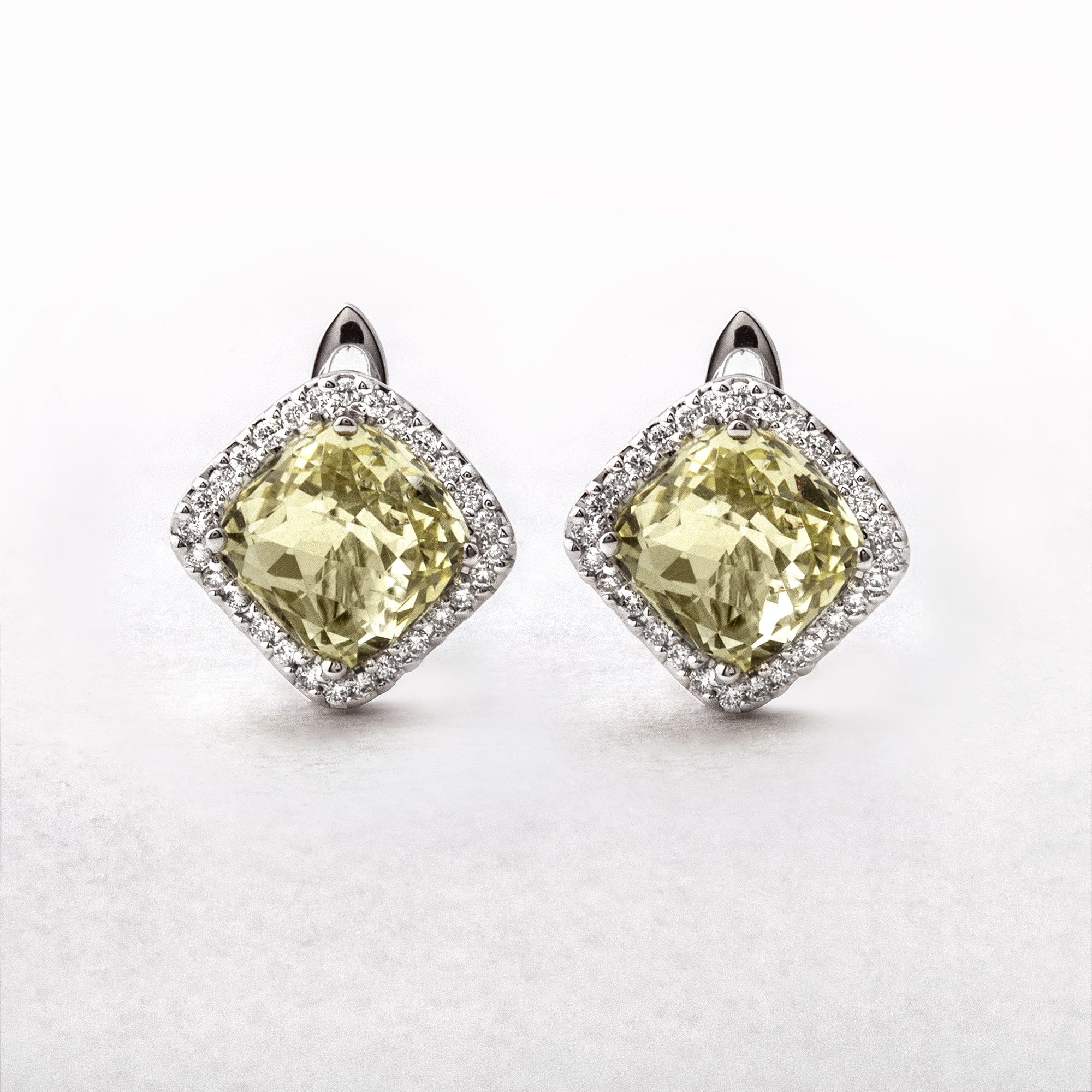 Lemon Quartz Diamond Earrings in 18ct White Gold