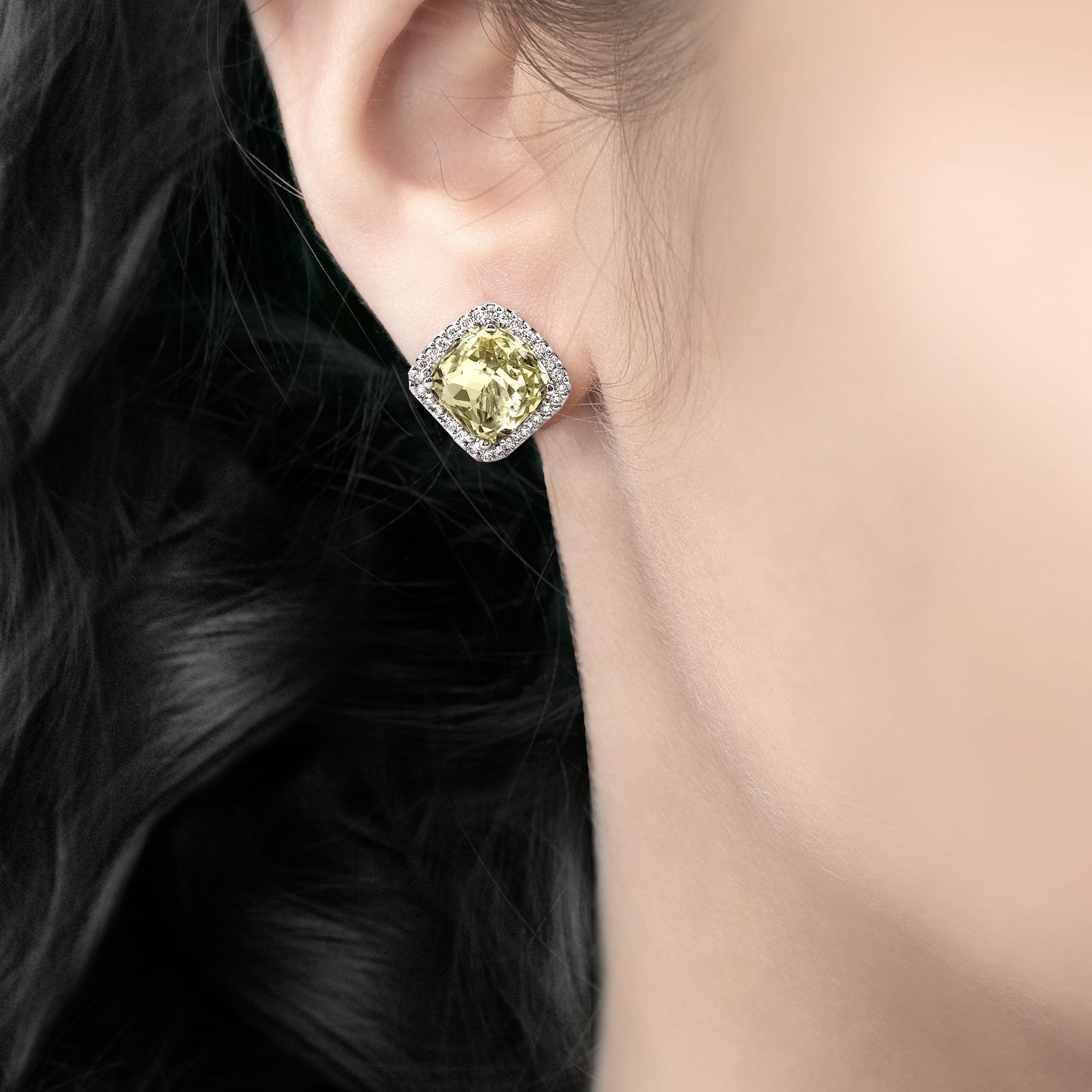 Lemon Quartz Diamond Earrings in 18ct White Gold