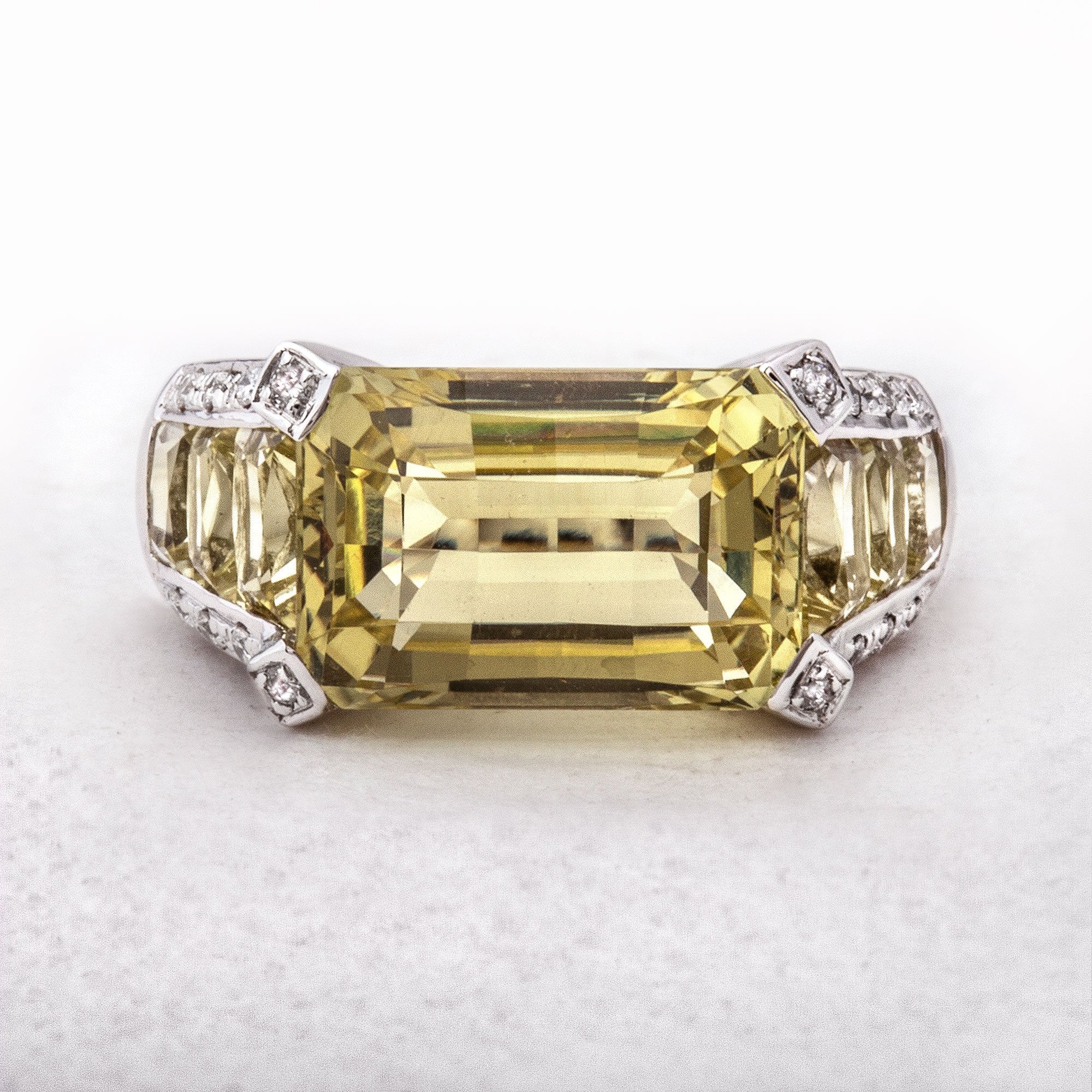 Lemon Quartz & Diamond Fancy Cut Ring in 18ct White Gold