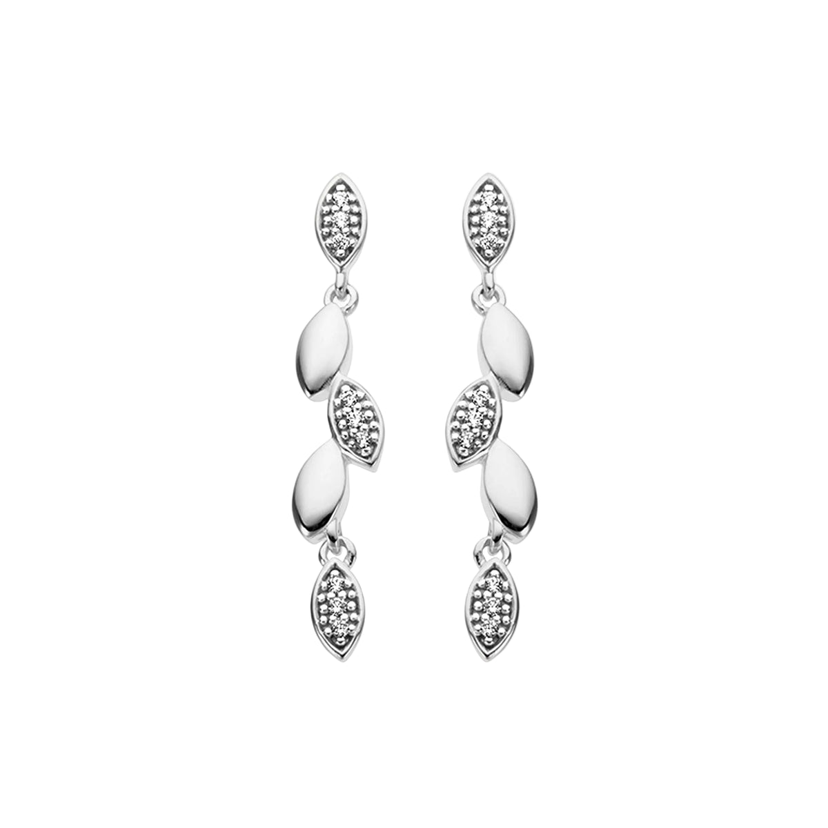 Long Drop 0.08ct Diamond Leaf Style Earrings in 9ct White Gold