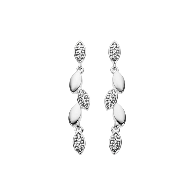 Long Drop 0.08ct Diamond Leaf Style Earrings in 9ct White Gold