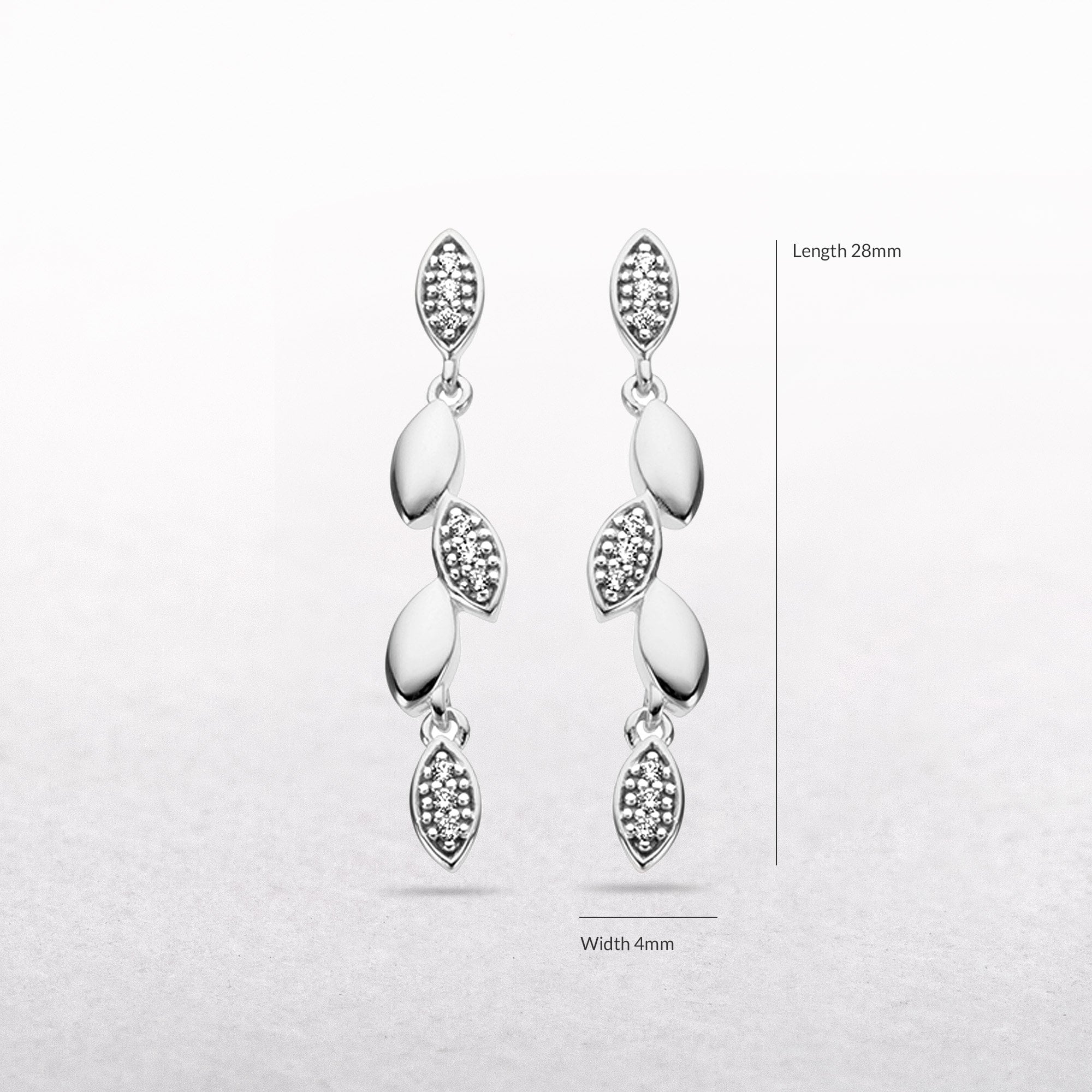 Long Drop 0.08ct Diamond Leaf Style Earrings in 9ct White Gold
