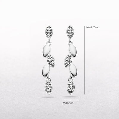 Long Drop 0.08ct Diamond Leaf Style Earrings in 9ct White Gold