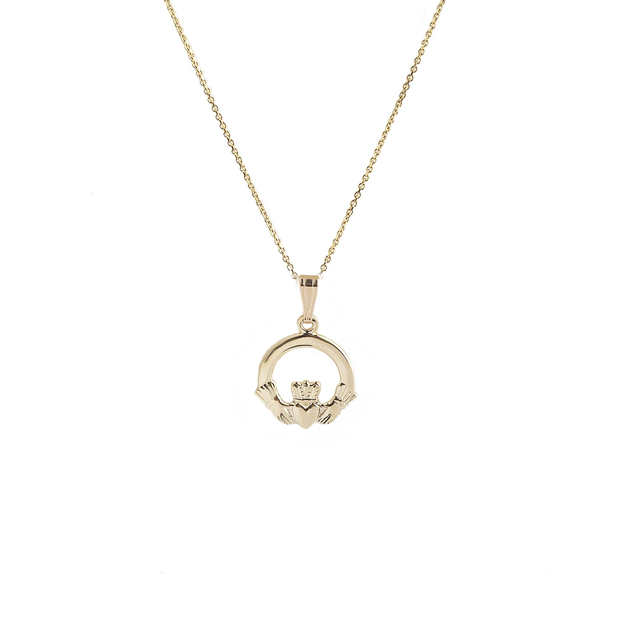 Medium Claddagh Pendant & Chain In 10ct Yellow Gold