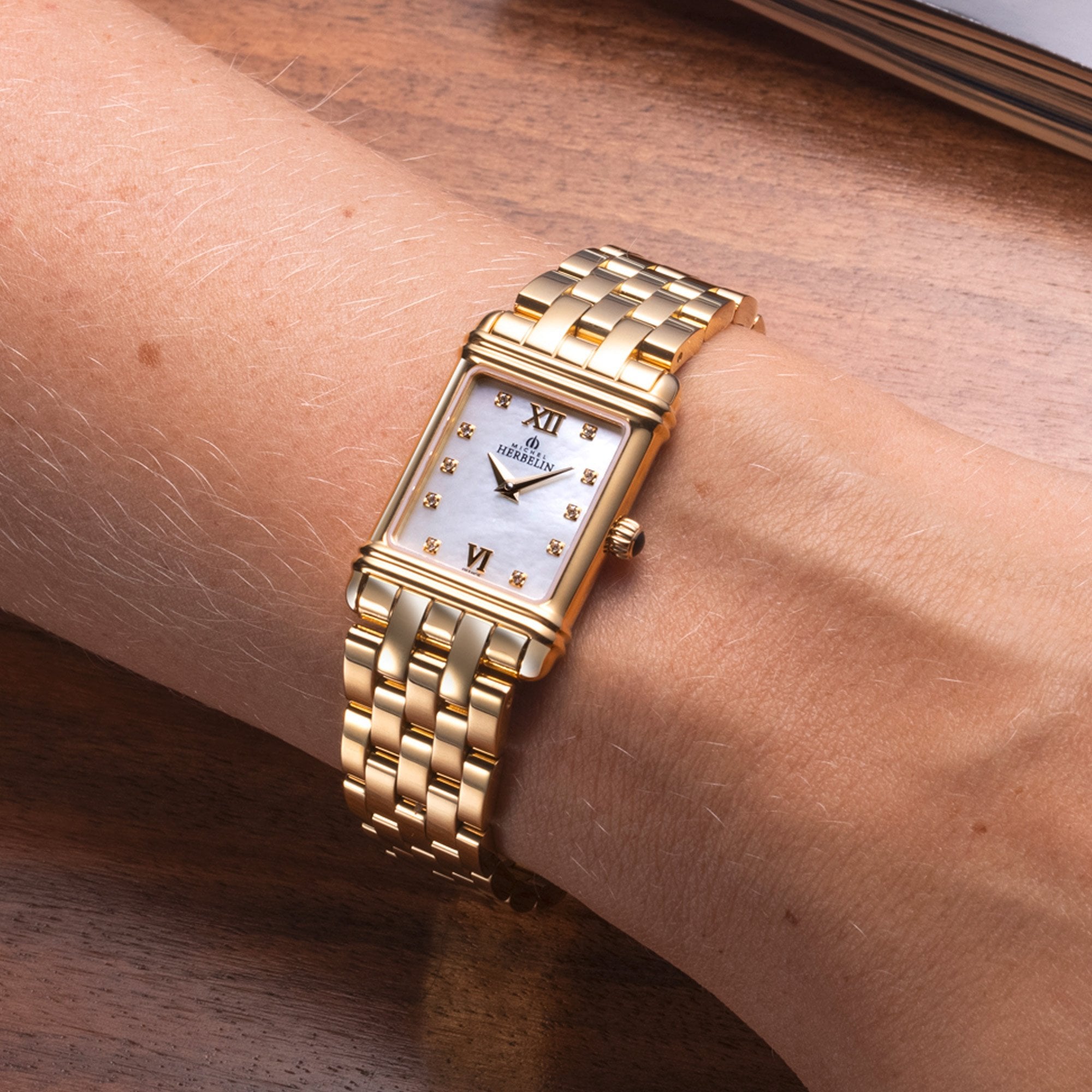 Michel Herbelin Ladies Art Deco Watch with Yellow Gold Plating